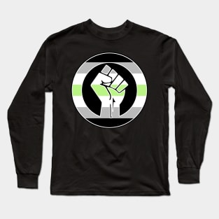 Black Lives Matter Fist Circled LGBTQ Flag Agender Long Sleeve T-Shirt